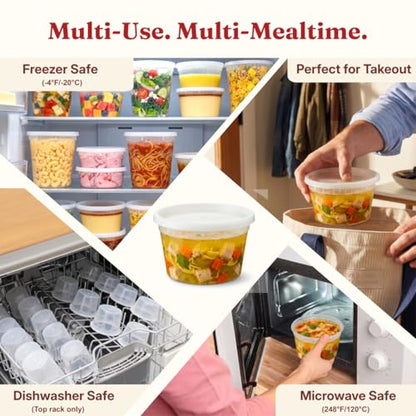12oz Deli Containers with Lids (48 Set/96 Pcs) Small Fruit Cups with Lids, Freezer Microwave Safe, BPA-Free Stackable Airtight Leakproof Salad Dressing Condiment Dipping Sauce Cups - size: 12 oz - 48 Sets