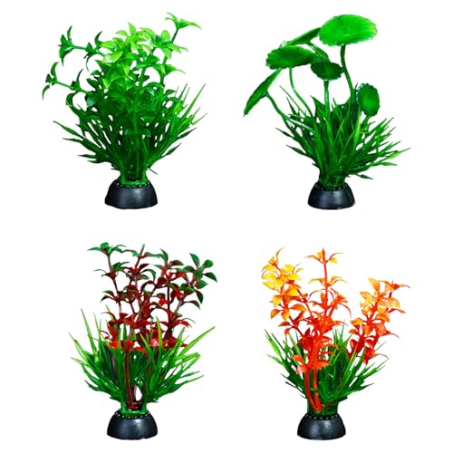 Aquarium Plastic Plant, Silk Aquarium Plants Artificial Fish Tank Tall Aquatic Water Grass Decoration for Betta Goldfish Aquascape Landscape Decoration 4PCS - color: Multi Color,4pcs
