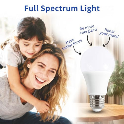 3PK Full Spectrum Light Bulbs, 9W, 6000K Natural Light That Mimic Sunlight, Boosts Mood, Energy, Focus, A19, Sunlike Happy Light Bulbs with E26/27 Base for Most Lamps - size: 3PK