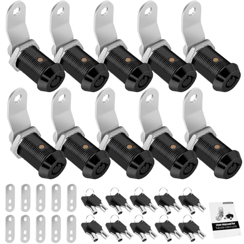 Cylinnda 10 Pack Cabinet Lock with Keys, 1" RV Storage Locks Keyed Alike, RV Locks for Storage Door, Camper Toolbox RV Cam Locks with Manual(Black, 10Pack, 1 Inch) - color: Black -10 Pack, size: 1 Inch