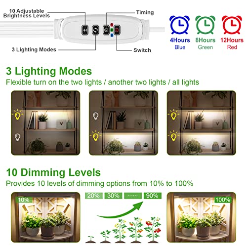 FOXGARDEN Grow Light, Full Spectrum Plant Light Strip for Indoor Plants, 384 LED Bright Grow Lamp with Auto On/Off Timer 4/8/12H, 4 Switch Modes, 10 Dimmable Brightness, 4 Packs - color: Four Heads