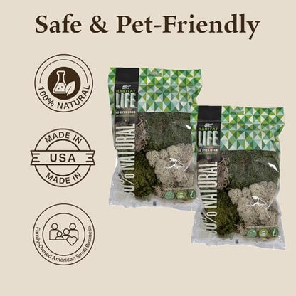The Habitat Life - Natural Variety Pack - Mix of Reindeer, Mood, Sheet & Spanish Moss - for All Terrariums - Humidity Control - Breathable Bedding - Dye-Free & Safe - Small - 2 Pack - size: Small (2-Pack), style: Variety Pack