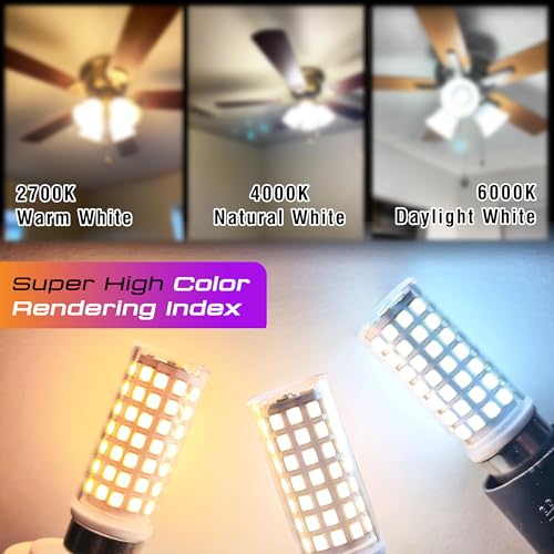 E12 Candelabra LED Light Bulbs 60w Equivalent Daylight White 6000K, AC120V 6W E12 Small Base Chandelier Bulbs 600LM, C7 T6 E12 LED Bulb for Ceiling Fan Pendant Candle Lamp, Non-Dimmable, 2 Pack - color: 6000k Daylight White, size: E12