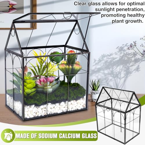 Glass Geometric Plant Terrarium - House Shaped Terrarium Kit with Lid for Succulent Ferns Moss Snails Air Planter, Glass Greenhouse Indoor for Home Garden Office Decor DIY, Tabletop Terrarium Only