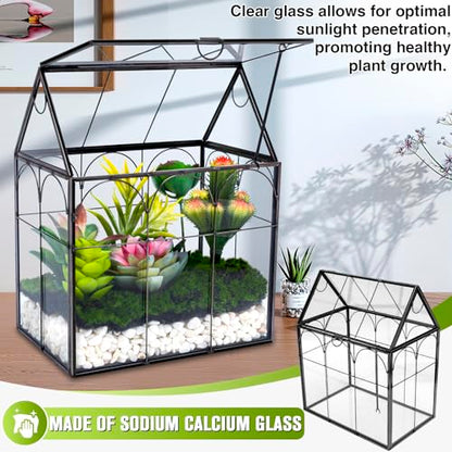 Glass Geometric Plant Terrarium - House Shaped Terrarium Kit with Lid for Succulent Ferns Moss Snails Air Planter, Glass Greenhouse Indoor for Home Garden Office Decor DIY, Tabletop Terrarium Only