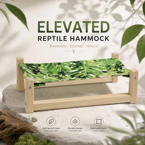 Bearded Dragon Bed, Wooden Reptile Hammock, Hanging Sleeping Lounger, Safe Natural Wood Resting Place for Lizard, Leopard Gecko, Snake, and Other Small Animals (Green, Large) - color: GREEN, size: Large