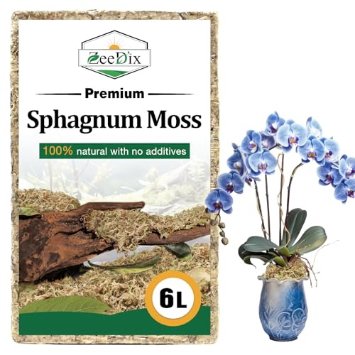 ZeeDix 6L Premium Sphagnum Moss for Plants Indoor, New Zealand Sphagnum Moss for Orchid Potting Mix Terrarium Succulent Carnivorous Ferns Hosta Garden & Reptile Habitat - size: 6L