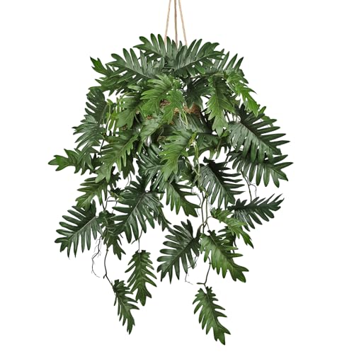 Large Fake Hanging Plants in Pot for Indoor & Outdoor, Long Artificial Monstera Hanging Basket, 27.6" Fake Potted Vines Ivy Greenery Plant for Room Wall Shelf Decor Living Room Bathroom Patio Porch - color: #2 Green Monstera/Palm