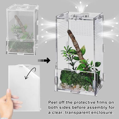 VERTUPET 4"x4"x8" Acrylic Jumping Spider Enclosure, Clear Arboreal Reptile Habitat Tank with Secure Locking Latch for Frogs, Crickets, and Snails, New