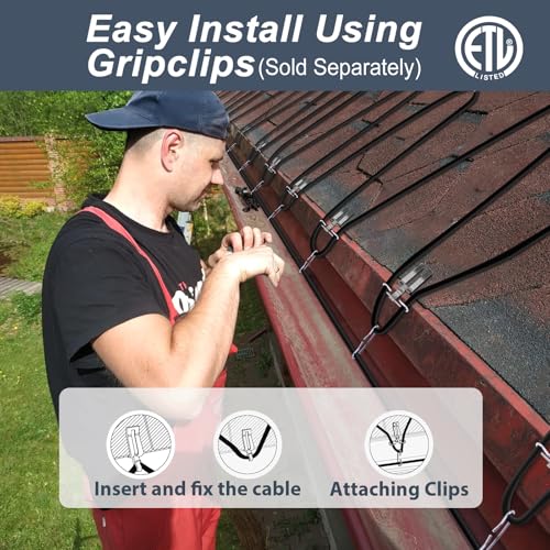 HEATIT 8JHSF1 Self Regulating Pre-Assembled Heating Cable with Spacer and Clips, Heat Tape for Roof Deicing and Pipe Freeze Protection,120V 8W/ft, 18FT - color: 8W/FT (KIT), style: 18FT