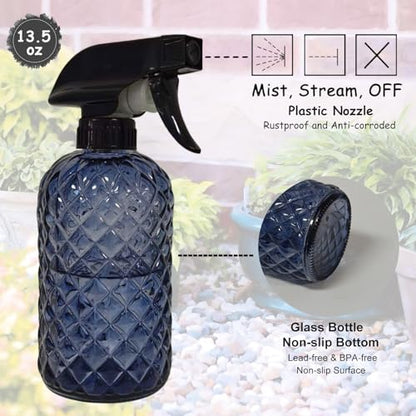 YYTSGG Glass Plant Mister Bottle, 13.5oz Refillable Water Spray Bottle with Adjustable Mist Nozzle for Indoor Flowers, Outdoor Gardening, Cleaning, Hair and Pets Care(Grayish Blue) - color: Grayish Blue