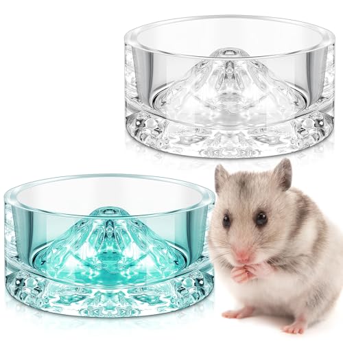 Baderke 2 Pcs Hamster Water Bowls Glass Hamster Food Bowls 35ml Mountain Style Drinking Container Anti Turning for Guinea Pig Gerbils Mice Rats Chinchilla Small Pets(Clear and Green) - color: Clear and Green