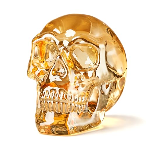 Crystal Glass Model Statue for Home Decor Skull Decorative Figurine for Men Women Husbands Halloween Head Figurine Decoration Gift (Champagne Color Skull) - color: Champagne Color Skull