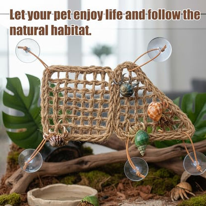 3PC Reptile Hammock, Bearded Dragon Hammock, Climbing Set with Wooden Ladder, Ideal for Reptile Habitat Enrichment, Includes Triangle and Square Pads for Lizards, Geckos, Tortoises