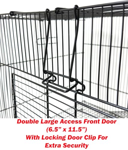 3-Levels Easy Portable Collapsible Ferret Chinchilla Sugar Glider Rats Mouse Animal Critter Bite-Proof Metal Carrier Travel Cage with Narrow 3/8-Inch Bar Spacing Easy to Setup No Tools Needed - color: Black