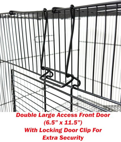 3-Levels Easy Portable Collapsible Ferret Chinchilla Sugar Glider Rats Mouse Animal Critter Bite-Proof Metal Carrier Travel Cage with Narrow 3/8-Inch Bar Spacing Easy to Setup No Tools Needed - color: Black