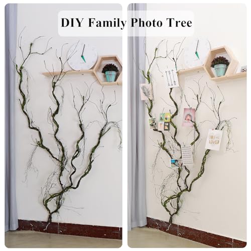 2pcs 67"Bendable Twigs Branches Moss Creepy Jungle Climb Green Leaves Vines | Artificial Reptile climbing Tree Trunk Grapevine Garland Plants Stems For Craft Garden Wall Hanging Halloween Arch Decoration