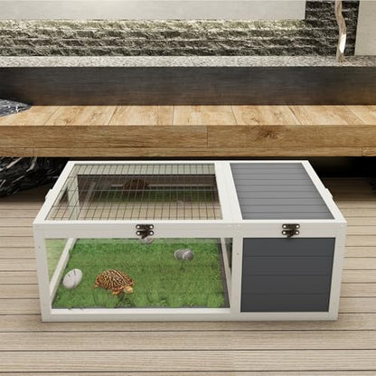 39.5＂Wood Tortoise House Indoor Turtle Habitat Reptile Cage for Small Animals Lizards, Geckos, with 2 Removable Waterproof Tray