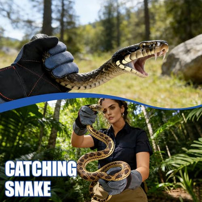IC ICLOVER Animal Handling Gloves Snake Bite Proof, Double Leather Padding, Anti-bite Dog Cat Bird Reptile Control Protection - color: M -14inch