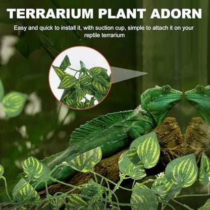 Reptile Fake Plants Terrarium Decor with Suction Cup Lifelike Simulated Vine Plant for Gecko Turtle Aquarium Habitat Decoration