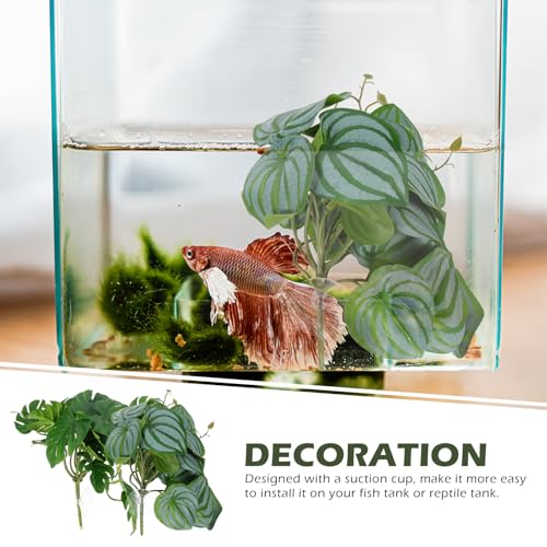 DOITOOL Artificial Reptile Plants Leaves 2pcs Set with Suction Cup Realistic Simulation Terrarium Decor for Reptile Tank Habitat 23 Watermelon Leaves for Snake Lizard Amphibian Enclosure