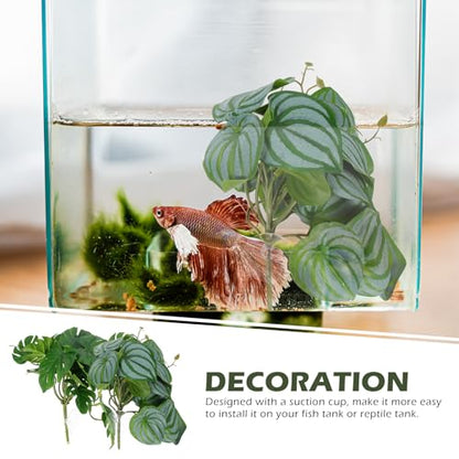 DOITOOL Artificial Reptile Plants Leaves 2pcs Set with Suction Cup Realistic Simulation Terrarium Decor for Reptile Tank Habitat 23 Watermelon Leaves for Snake Lizard Amphibian Enclosure