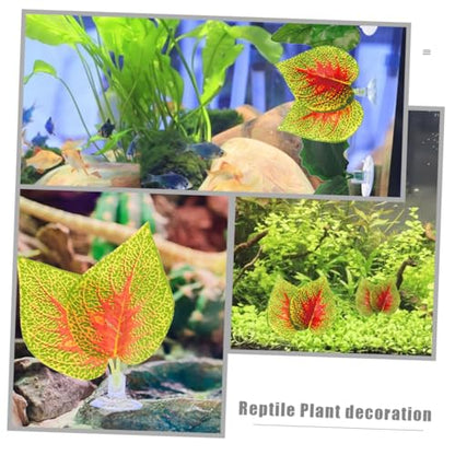 BESPORTBLE 4pcs Artificial Perilla Leaf Aquarium Decor with Suction Cups, Lifelike Plastic Plant Ornament for Fish Tank and Terrarium, Reptile Habitat Decoration