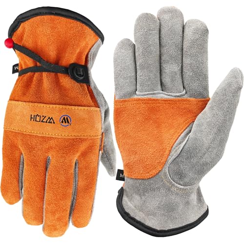 WZQH Leather Work Gloves for Women or Men. Small Glove for Gardening, Tig/Mig Welding, Construction, Chainsaw, Farm, Ranch, etc. Cowhide, Soft Lining, Utility, Firm Grip, Durable. Orange-Grey S - color: Orange - Grey, size: Small (Pack of 1)