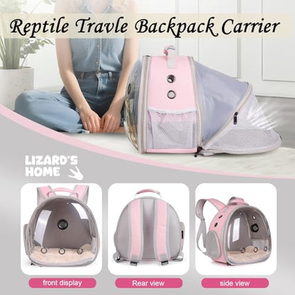 Bearded Dragon Travel Backpack Carrier with Reptile Thermometer and Humidity Gauge Lizard Travel Cage Space Capsule Clear Bubble Window Astronaut Reptile Bag for Ball Python (Pink, BE Backpack) - color: Pink, size: 11.8"L x 7.2"W x 11.8"H