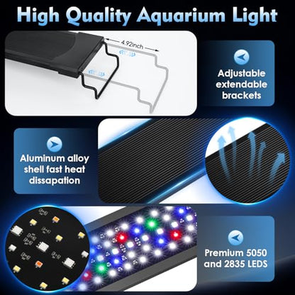 AQQA LED Aquarium Light 72W for 48-55 Inch Fish Tank, 24/7 Mode&DIY Mode Full Spectrum Fish Tank Light, IP68 Waterproof High Lumen Aquarium Plant Light, Adjustable Brightness/Timer, Memory Function - size: For 48'' - 55'' Tank