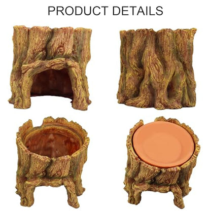 NANEEZOO Reptile Hide Cave 2 in 1 Reptile Humid Cave with Terracotta Water Basin Moisture Keeping and Shedding Help for Reptile Amphibians Leopard Gecko