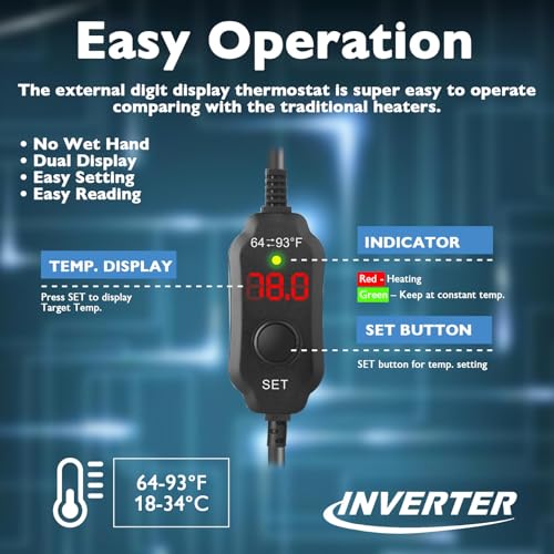AquaMiracle Submersible Aquarium Heaters, 300W Fish Tank Heater with LED Digital Temp Display, Dry-Run Auto Power-Off & Overheat Protection, for Freshwater and Saltwater Tanks (40-75 Gal) - size: For 40-75 Gal Aquariums