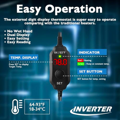 AquaMiracle Submersible Aquarium Heaters, 300W Fish Tank Heater with LED Digital Temp Display, Dry-Run Auto Power-Off & Overheat Protection, for Freshwater and Saltwater Tanks (40-75 Gal) - size: For 40-75 Gal Aquariums