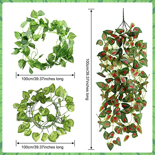6 Pcs Reptile Plants for Terrarium Decor Reptile Tank Accessories Fake Hanging Plant Vines Artificial Leaves Plants Tank Habitat Decor for Bearded Dragon Lizard Snake Geckos Chameleon