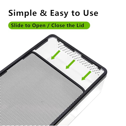 Small Reptile Terrarium, Escape Proof Enclosure 12.6×8.7×3.9 in | Clear Viewing Habitat for Hermit Crabs Isopods and Beetles, Tarantula Gecko Praying Mantis Feeding Box, Breeding Habitat