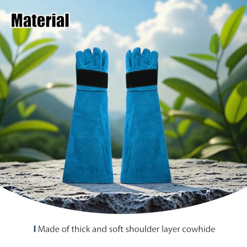 23.43inch Animal Handling Gloves, Animal Control Gloves Bite Resistant Snake Proof Cowhide Reinforced Leather Protection Dog Training Glove for Cats Scratch Reptiles Birds Falcon Grabbing - color: Blue（23.43"）