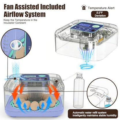 Incubators for Hatching Eggs, Smart Egg Incubator with Humidity & Temp Control and Auto Turner, 360° View Incubadora De Huevos De Gallina, Egg Candler, Incubator for Chicken Eggs, Ducks, Goose, Quail