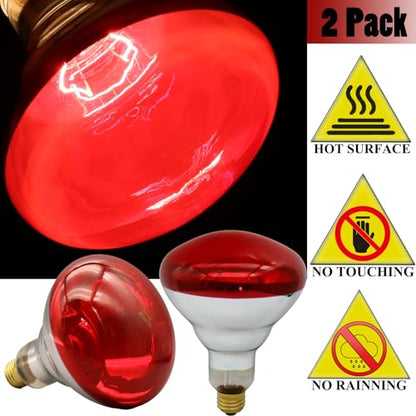 Infrared Lamps 250 Watts Heat Lamp Bulbs, R40 Brooder for Chickens, Infrared Reflector Heat Bulb for Brooder Coop Heater, Incandescent Heating Light Bulb for Food, Pet, Bathroom, Light Therapy, 2 Pack