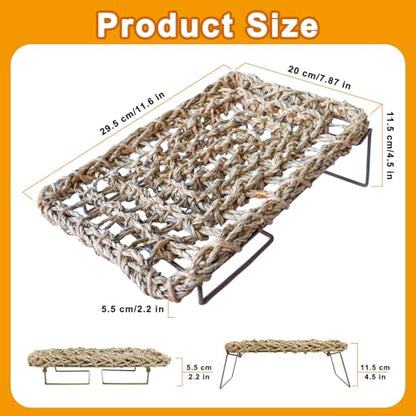 Bearded Dragon Hammock - Reptile Tank Accessories with Adjustable Metal Legs - Natural Seagrass Basking Platform Bed Habitat for Lizards, Leopard Gecko, Snake, Turtle, Hermit Crab and Frog (Rectangle)