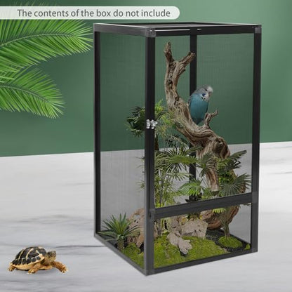 Reptile Pet Feeding Net Box,Aluminum Alloy Mesh Cage,17.7"x17.7"x31.5" Micro Habitat Terrarium Enclosure, Micro Habitat Terrarium Enclosure for Chameleons,Lizards,Snakes,and Small Animals