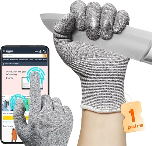 JDL Cut Resistant Gloves with Touch Screen, 3D-Comfort Stretch Fit, Firm Grip, Suitable For Oyster Shucking, Mandoline Slicing, Meat Cutting, Kitchen Protection, Grey Medium 2 Pack - color: Grey, size: Medium (Pack of 2)