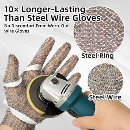 Schwer ProGuard-X A9 Cut Resistant Stainless Steel Metal Mesh Chainmail Glove PM5201 Butcher Glove for Meat Cutting Food Processing Knife Sharpening Oyster Shucking Kitchen Fish Fillet, L - size: Large