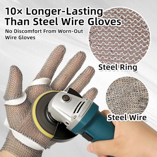 Schwer ProGuard-X A9 Cut Resistant Stainless Steel Metal Mesh Chainmail Glove PM5201 Butcher Glove for Meat Cutting Food Processing Knife Sharpening Oyster Shucking Kitchen Fish Fillet, XL - size: X-Large