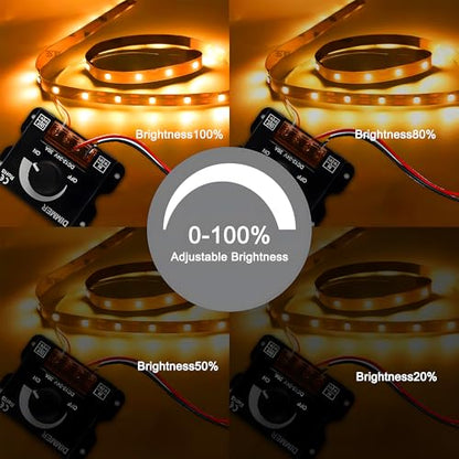MAYWILLA LED Light Strip Dimmer Controller,DC 12V-24V 30A PWM Stepless Dimming Switch with Adjust Brightness ON/Off Knob and Aluminum Case for Single Channel 5050 3528 LED Light Strip