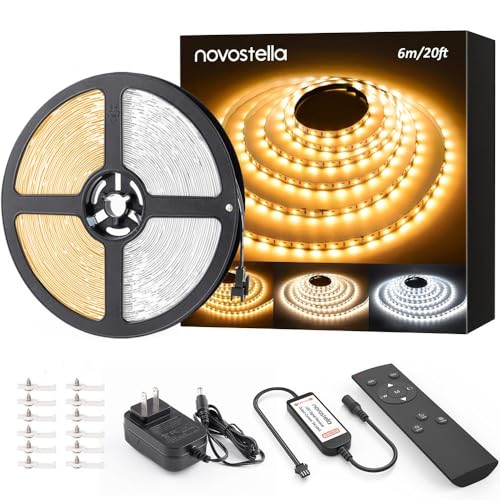 NOVOSTELLA 20ft Tunable White LED Strip Light kit Dimmable 3000K-6500K 24V LED Tape Light with Remote Flexible Rope LED Ribbon for Bedroom Home Lighting Mirror Kitchen Bar Cabinet Daylight Warm White - size: 20ft (Non-waterproof)