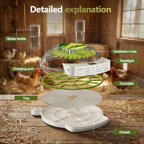 22 Eggs Smart Incubator, One-Click Hatching, Automatic Temp Humidity Control, Auto Egg Turner, Built-in Egg Candler, Music Reminder Poultry Hatcher for Chicken Duck Quail Pigeon Classroom Home Use