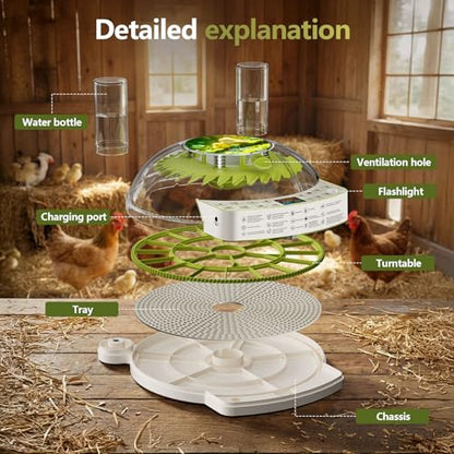 22 Eggs Smart Incubator, One-Click Hatching, Automatic Temp Humidity Control, Auto Egg Turner, Built-in Egg Candler, Music Reminder Poultry Hatcher for Chicken Duck Quail Pigeon Classroom Home Use