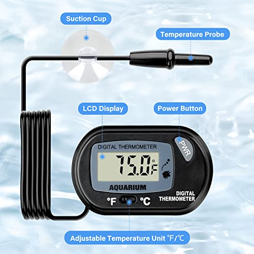 iPower 8 by 12-Inch Reptile Heat Mat with Temperature Adjustable Controller Knob, LCD Digital Aquarium Thermometer for Reptiles and Amphibians,Black
