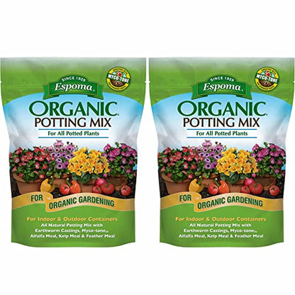 Espoma Organic Potting Soil Mix - All Natural Potting Mix For All Indoor & Outdoor Containers Including Herbs & Vegetables. For Organic Gardening, 8qt. bag. Pack of 2 - style: Peat Moss,Potting Soil Mix,Planting Soil (Pack of 2)