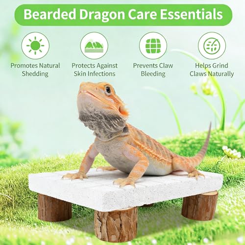 Bearded Dragon Shedding Rock, Bearded Dragon Basking Platform with Calcium Stone & Wooden Pile, Reptile Claw Grinding Block for Dead Skin Removal, Bearded Dragon Tank Accessories for Terrarium Habitat